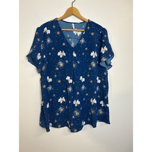 Ace Novelty Tops - Anyalli Top Blouse Plus Size 2X Butterfly Novelty Print Lightweight Shiffon